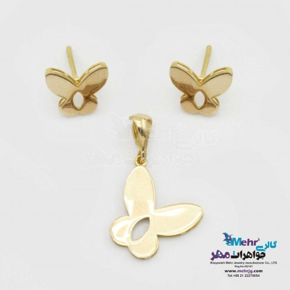 Gold half set - pendant and earrings - butterfly design-MS0710